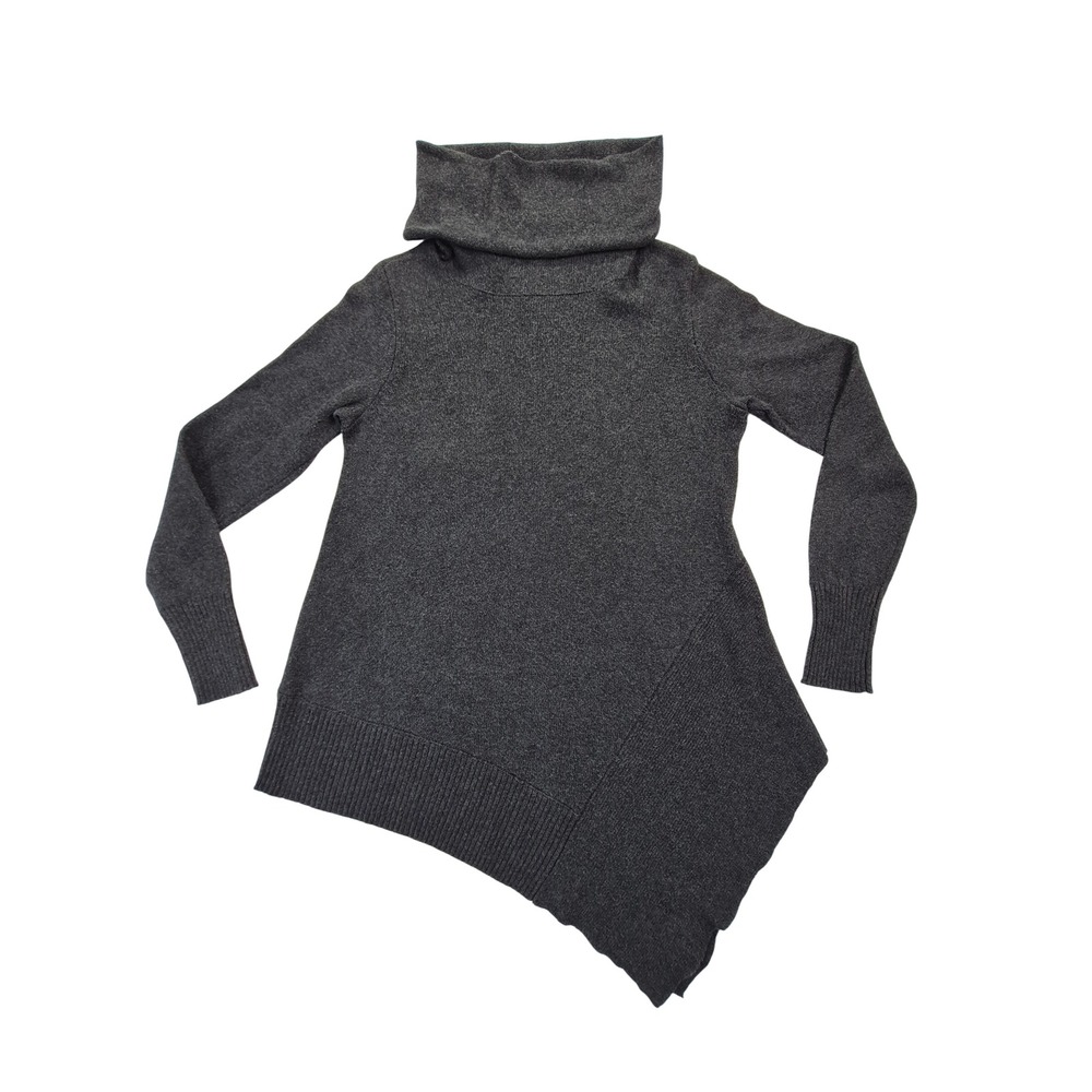 Stylus Womens Cowl Neck Sweater Small Charcoal Gray Asymmetrical Tunic Hem